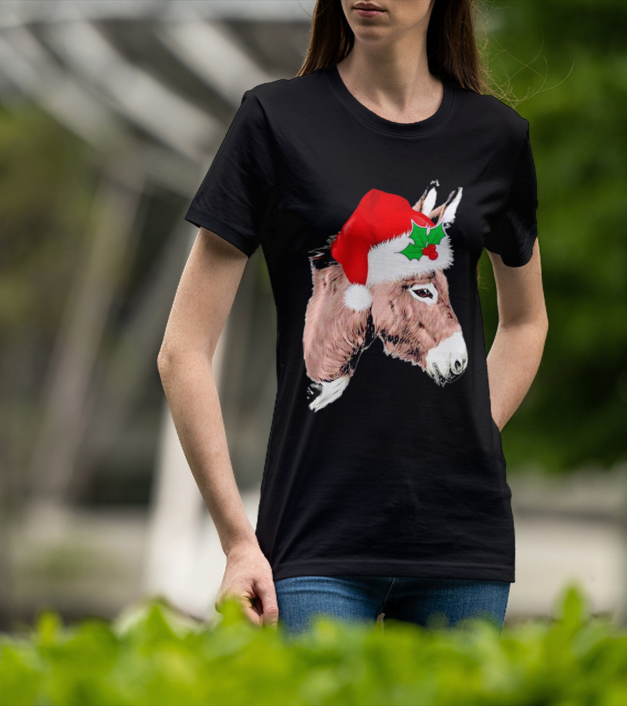 Santa Donkey Festive Hat Christmas Hollys T-Shirt