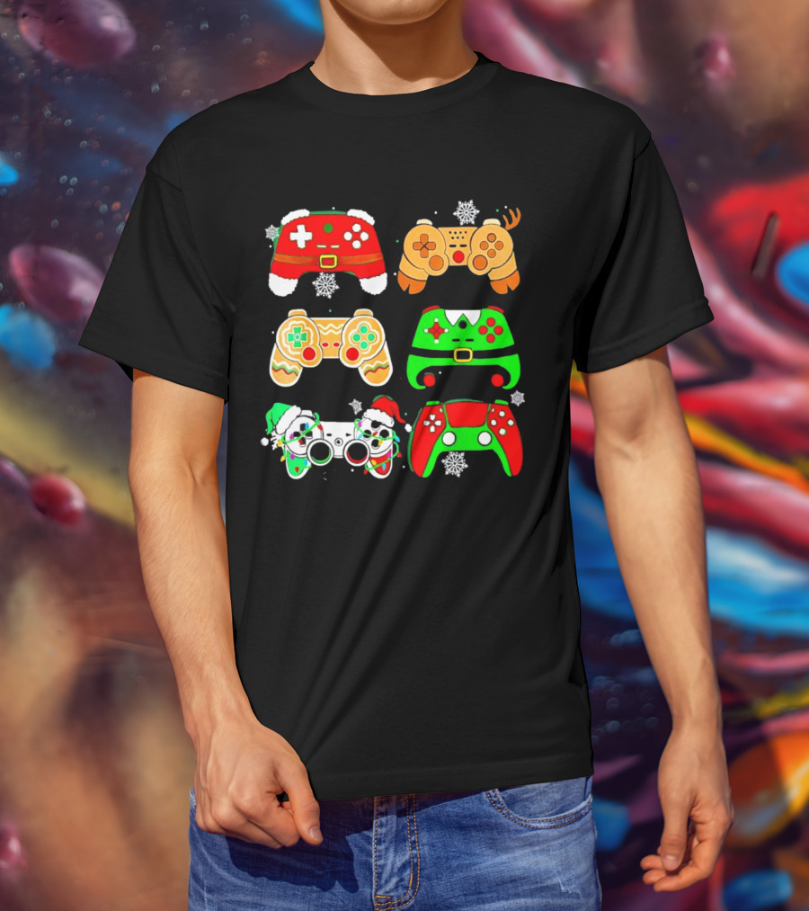 Santa Elf Gaming Controllers Christmas Gamer Holiday T-Shirt