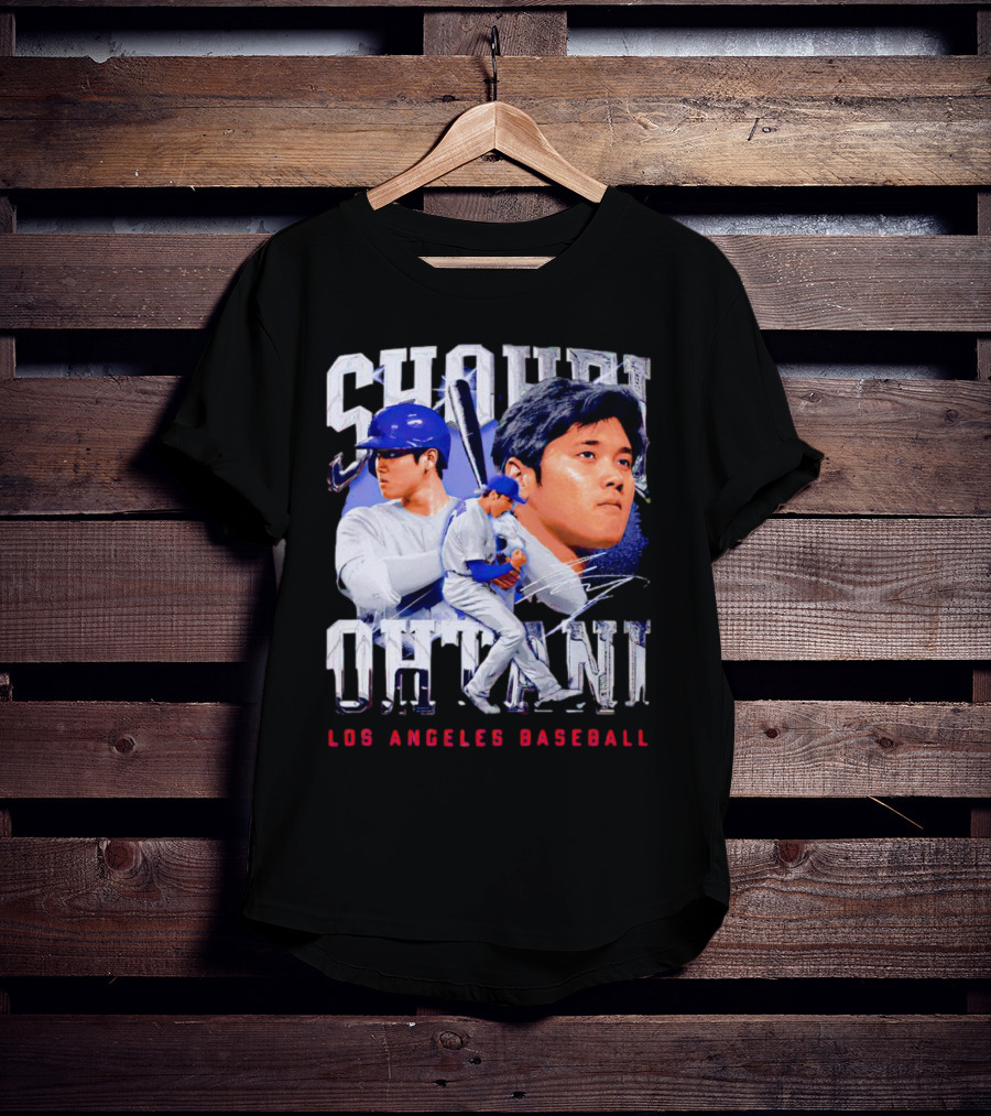 Shohei Ohtani Los Angeles Baseball Player Portrait And Action Scene T-Shirt