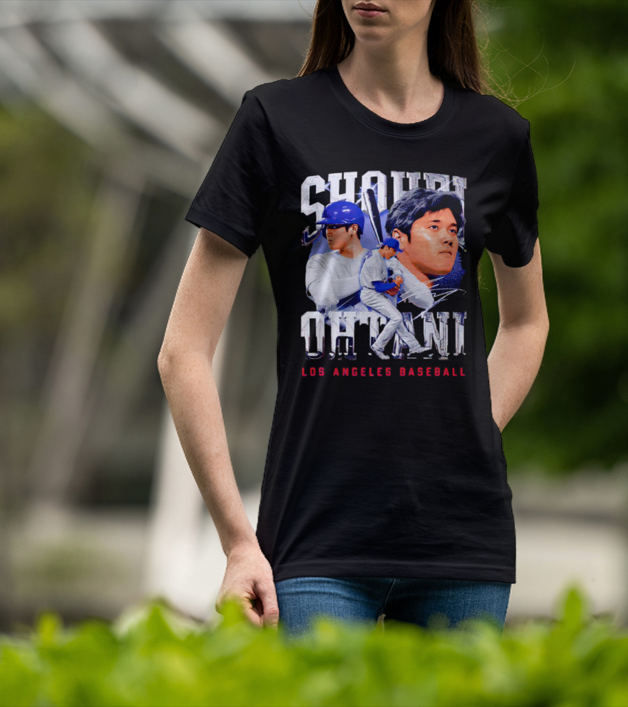 Shohei Ohtani Los Angeles Baseball Player Portrait And Action Scene T-Shirt