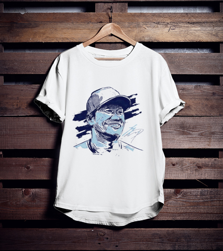 Shohei Ohtani Sketch Portrait Blue Brushstroke T-Shirt