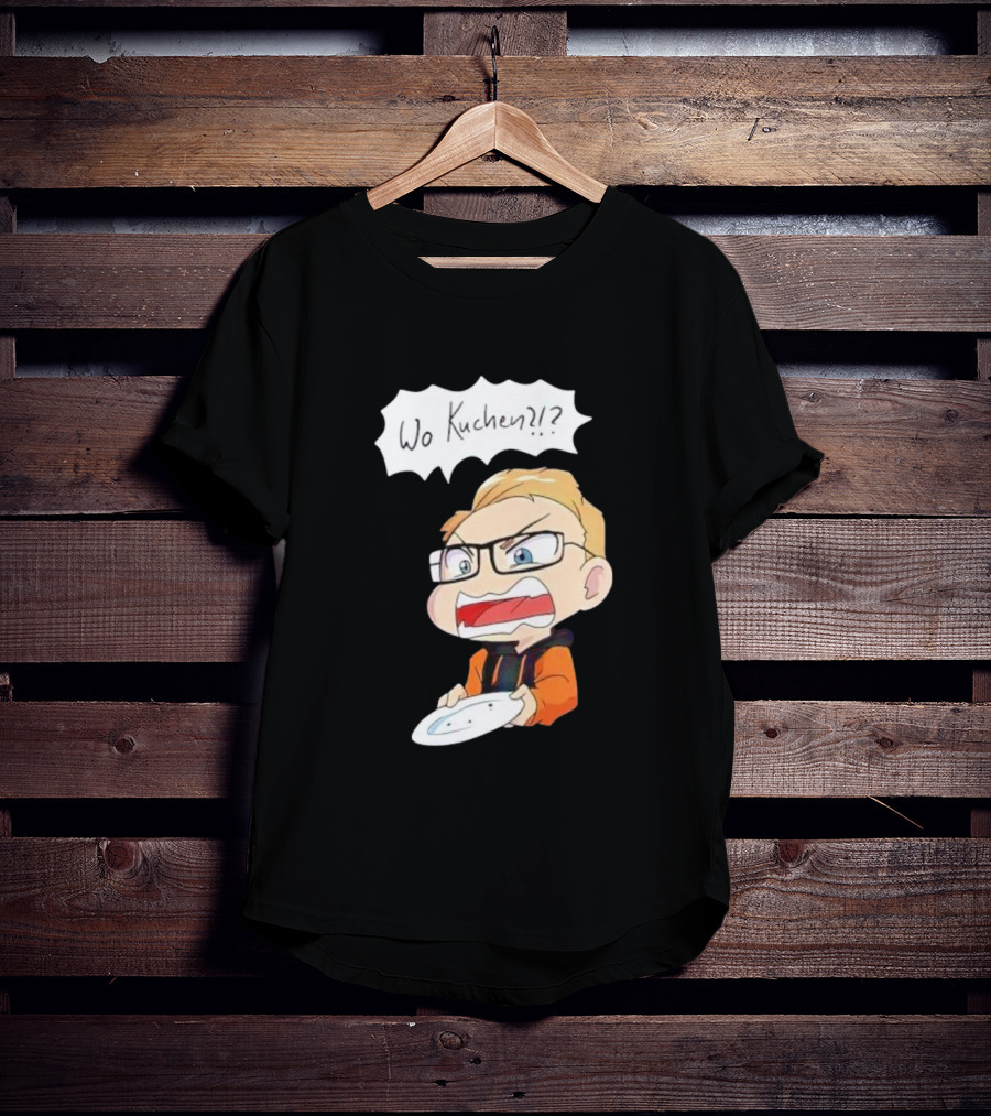 Wo Kuchen Cartoon Character With Glasses Holding A Plate T-Shirt