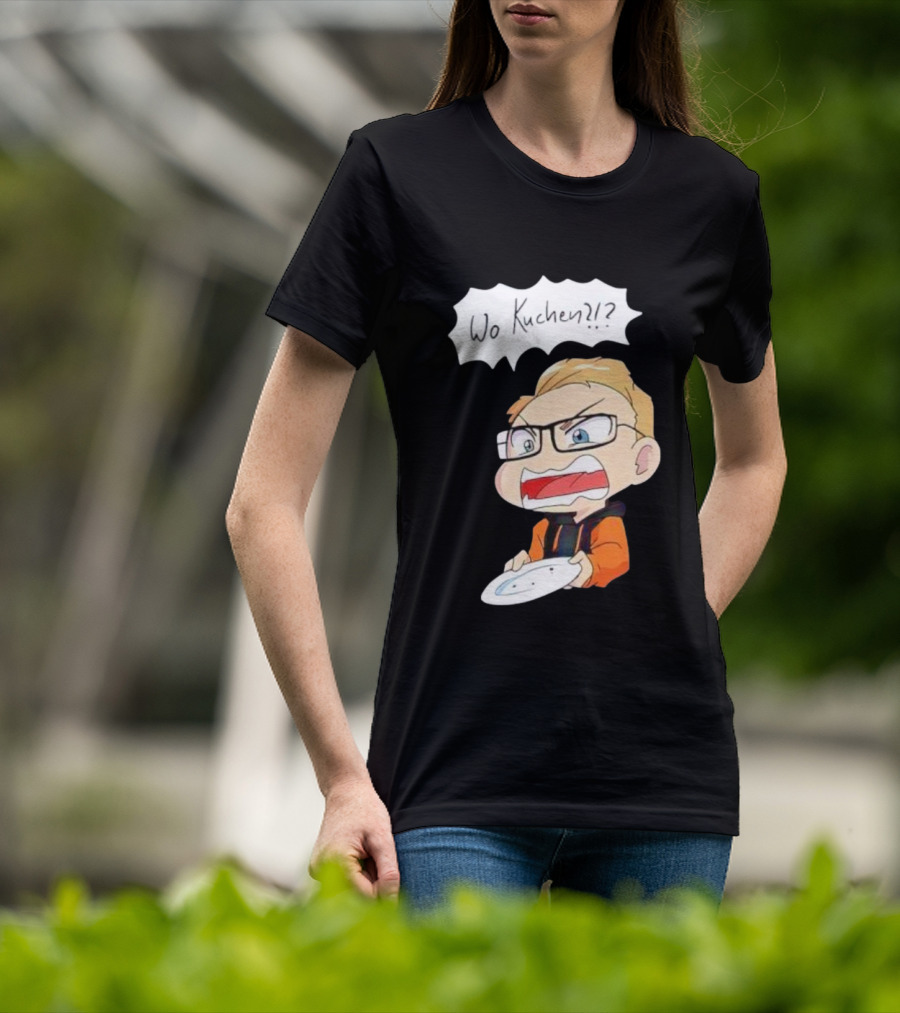 Wo Kuchen Cartoon Character With Glasses Holding A Plate T-Shirt