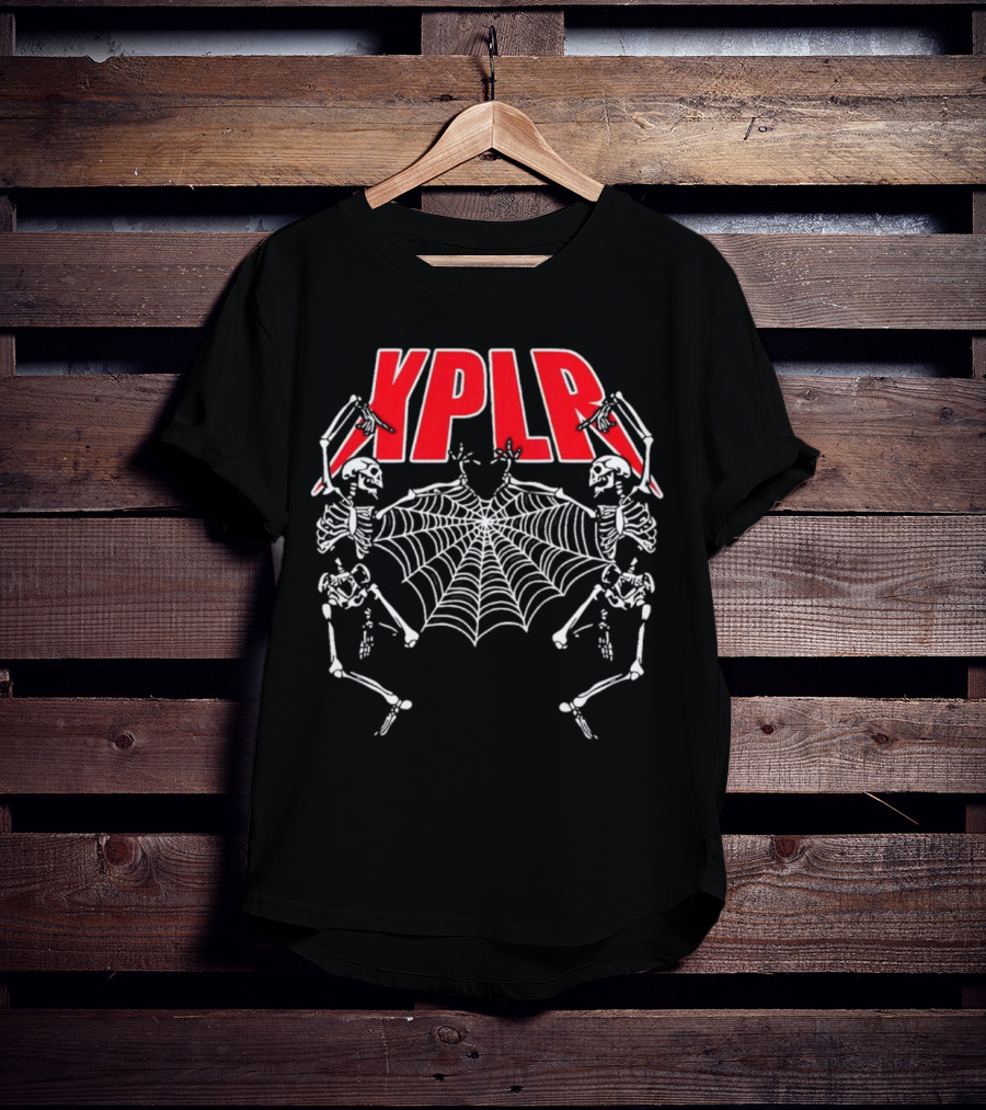 XPLR Skeletons With Holiday Web And Drumming Sticks T-Shirt