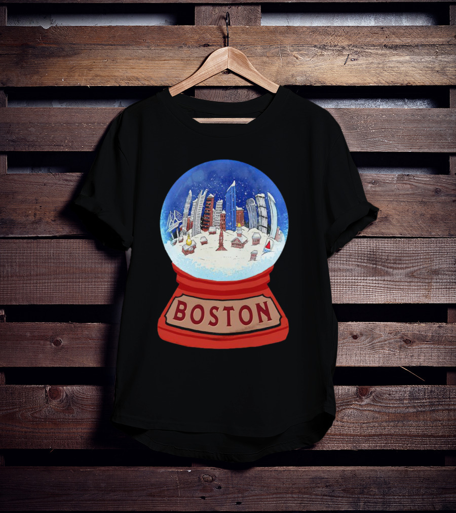 Boston Cityscape Snow Globes Christmas Holiday Scene T-Shirt