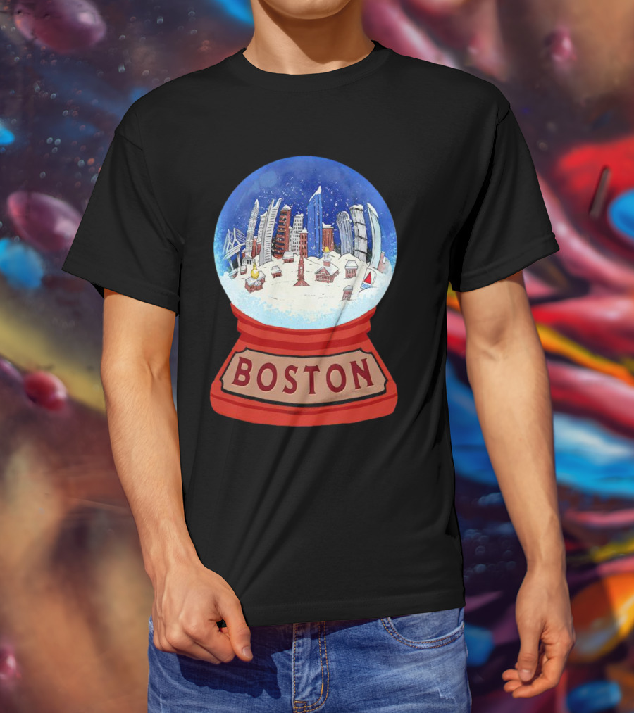 Boston Cityscape Snow Globes Christmas Holiday Scene T-Shirt