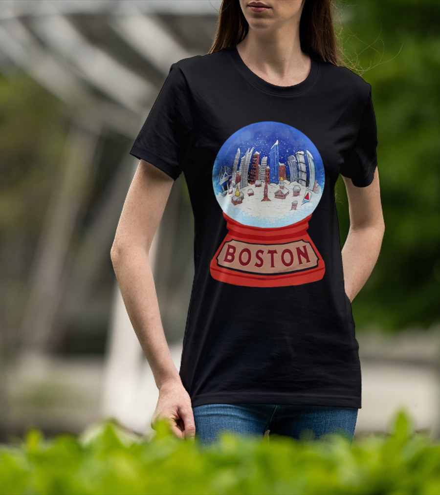 Boston Cityscape Snow Globes Christmas Holiday Scene T-Shirt