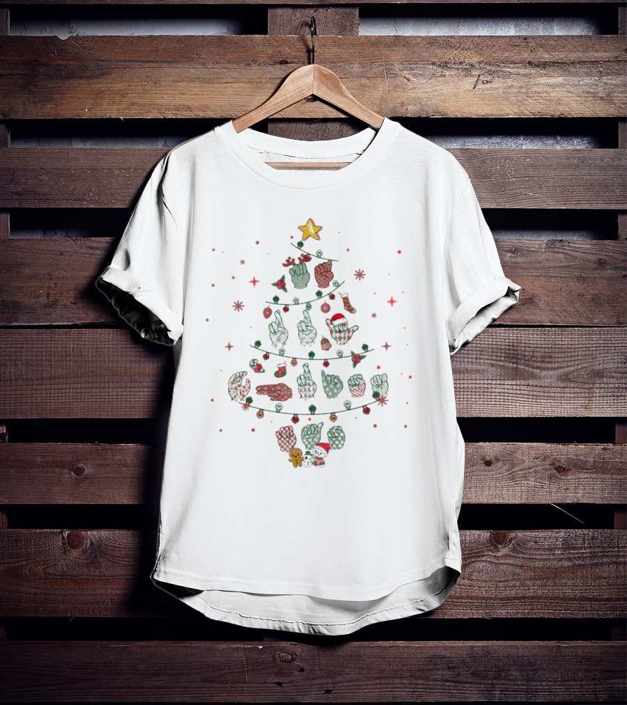Gesture Christmas Tree Made Of Festive Hand Signs And Ornaments T-Shirt