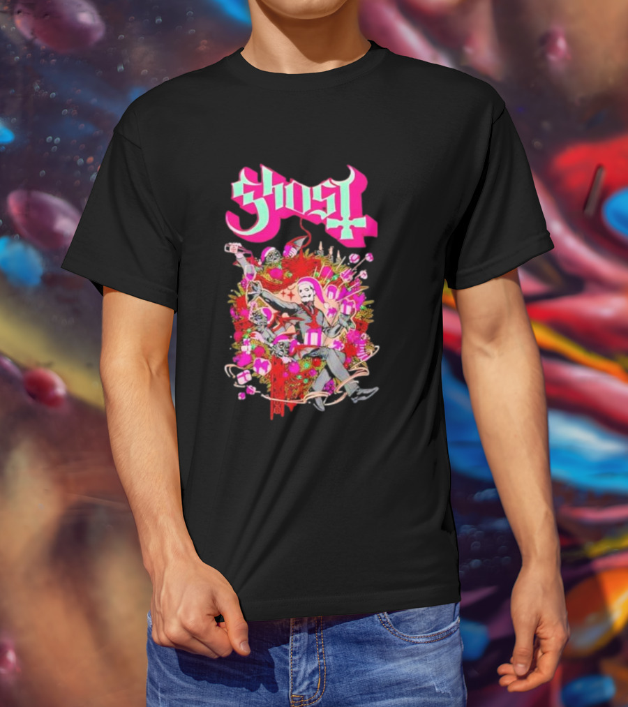 Ghost Festivus Colorful Celebration With Gifts And Festive T-Shirt