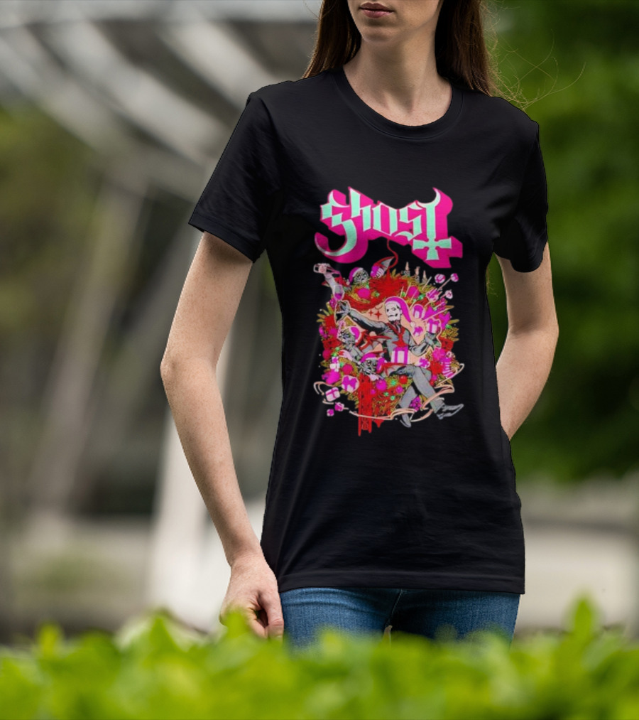 Ghost Festivus Colorful Celebration With Gifts And Festive T-Shirt