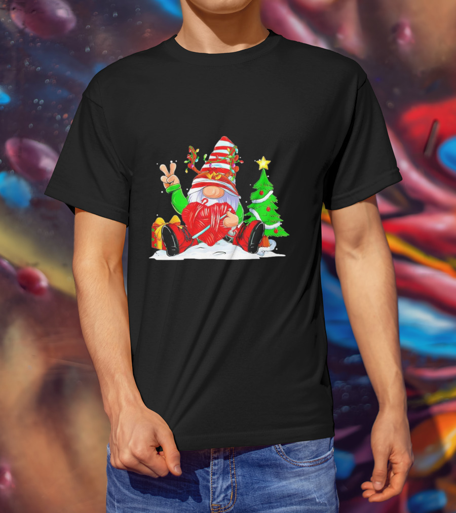 Gnome Love Peace Christmas Crochet Yarn Tree T-Shirt