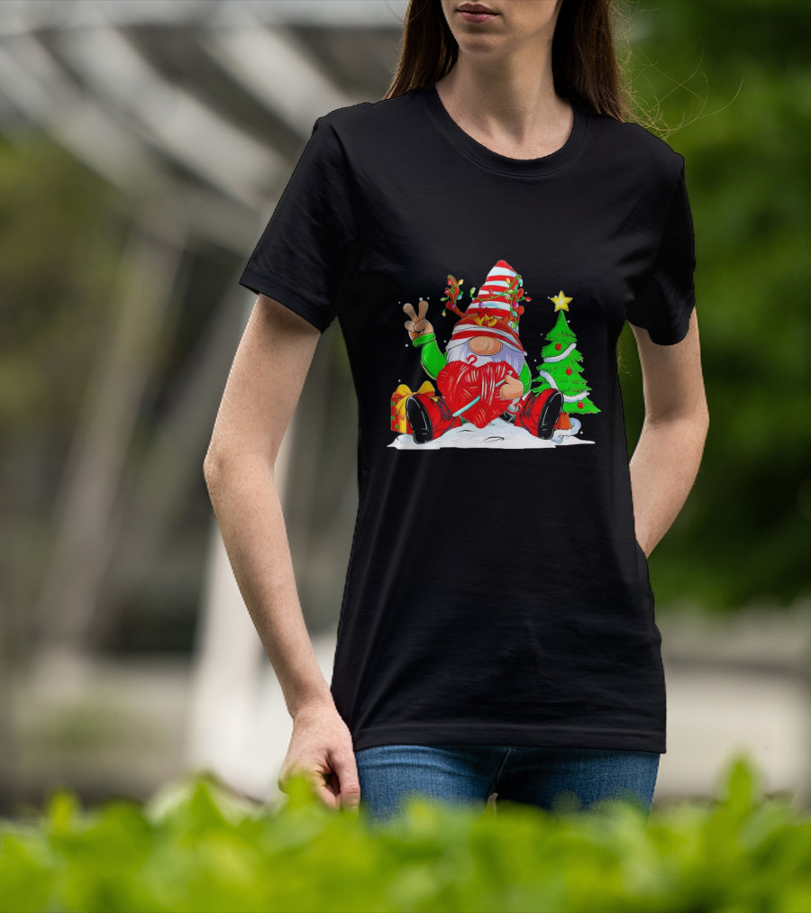 Gnome Love Peace Christmas Crochet Yarn Tree T-Shirt