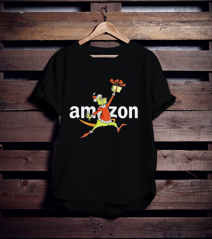 Amazon Christmas Grinch Holding Present T-Shirt