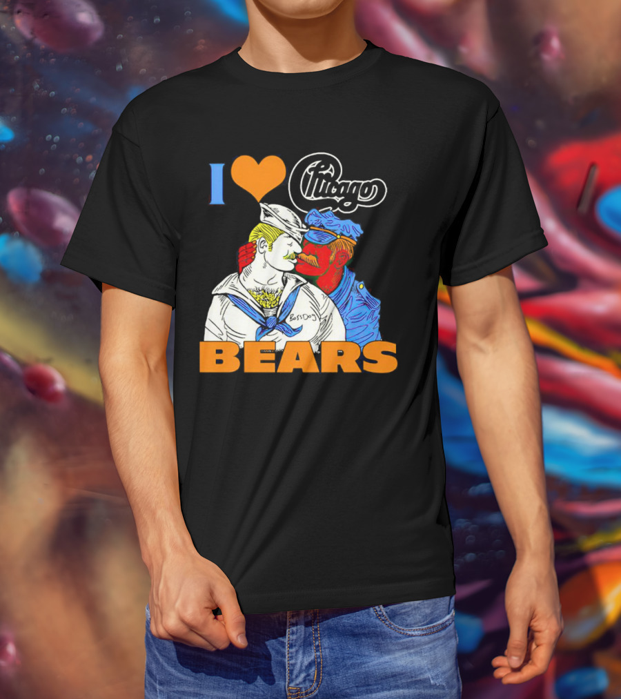 I Love Chicago Bears BossDog Sailor And Cop Embrace T-Shirt