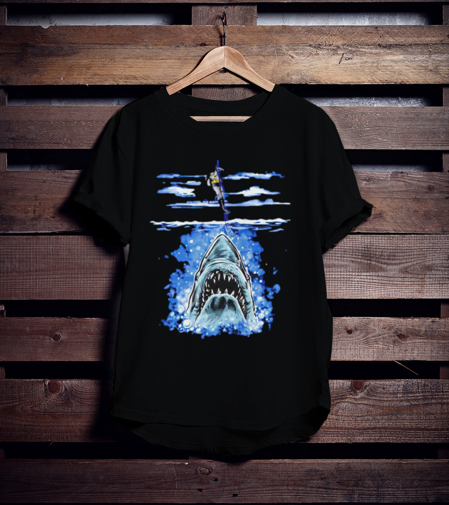 Jaws Batman Shark Repellent Hanging Above Menacing Shark T-Shirt