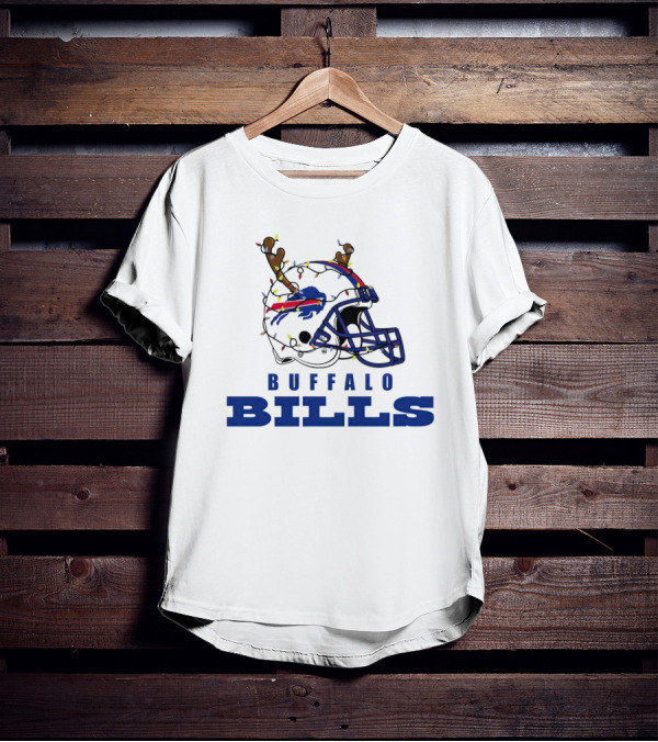 Buffalo Bills Helmet With Deer Antlers And Christmas Lights T-Shirt