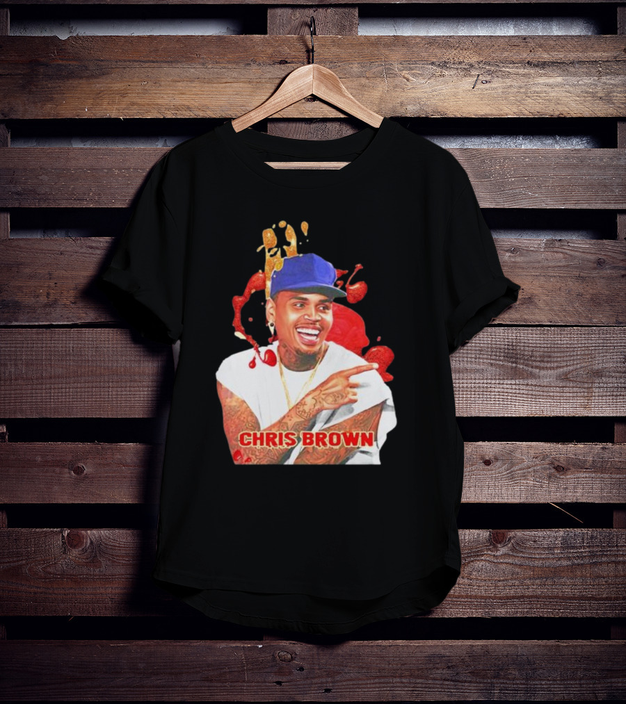 CHRIS BROWN Essential Red Splash Art Happy Pose T-Shirt