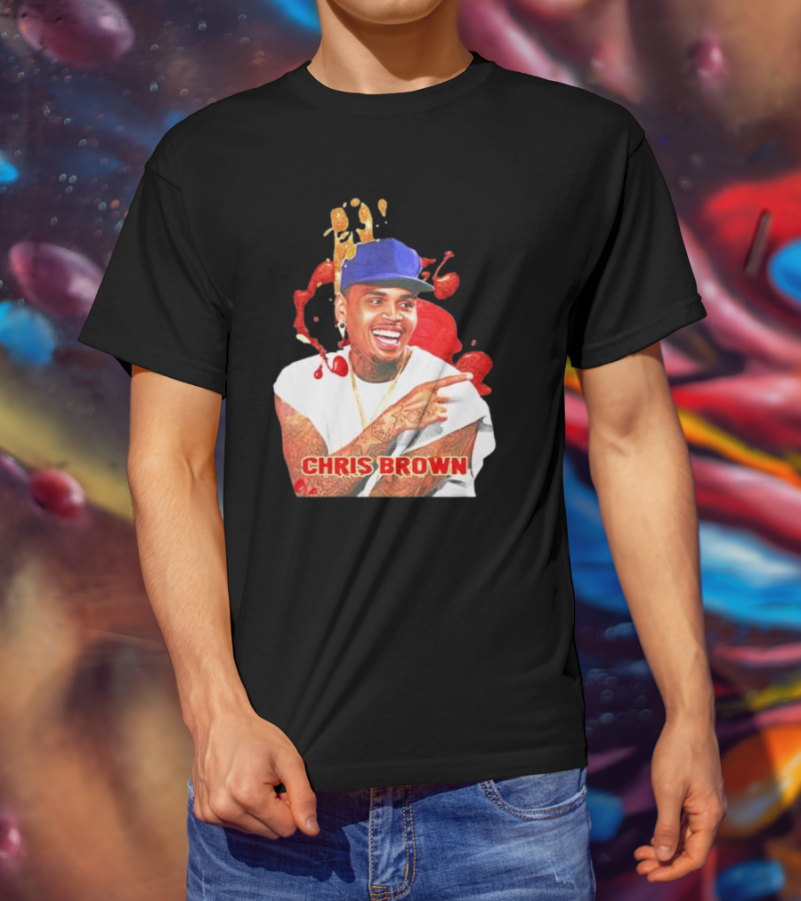 CHRIS BROWN Essential Red Splash Art Happy Pose T-Shirt