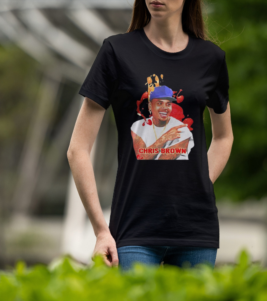 CHRIS BROWN Essential Red Splash Art Happy Pose T-Shirt