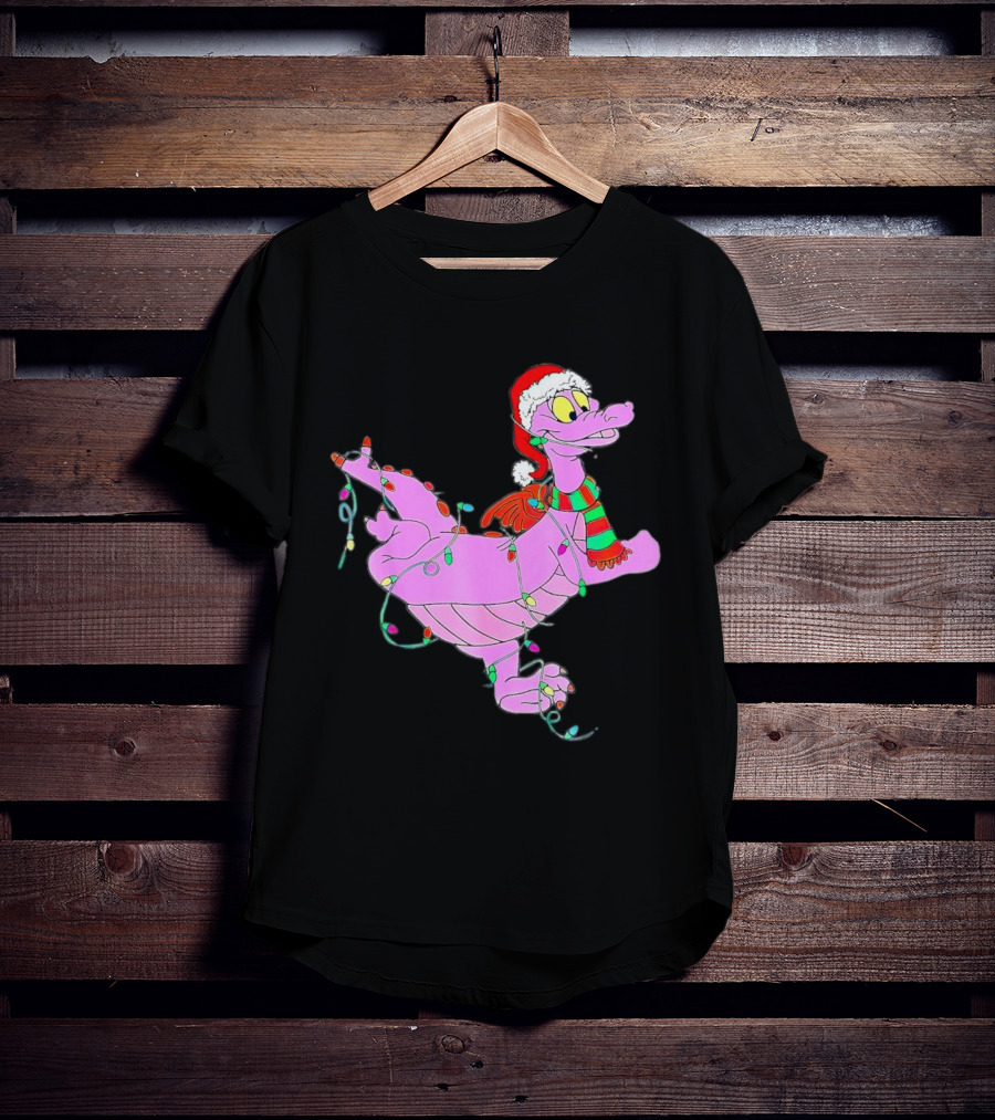 Dragon Figment In Santa Hat Wrapped In Christmas Lights T-Shirt