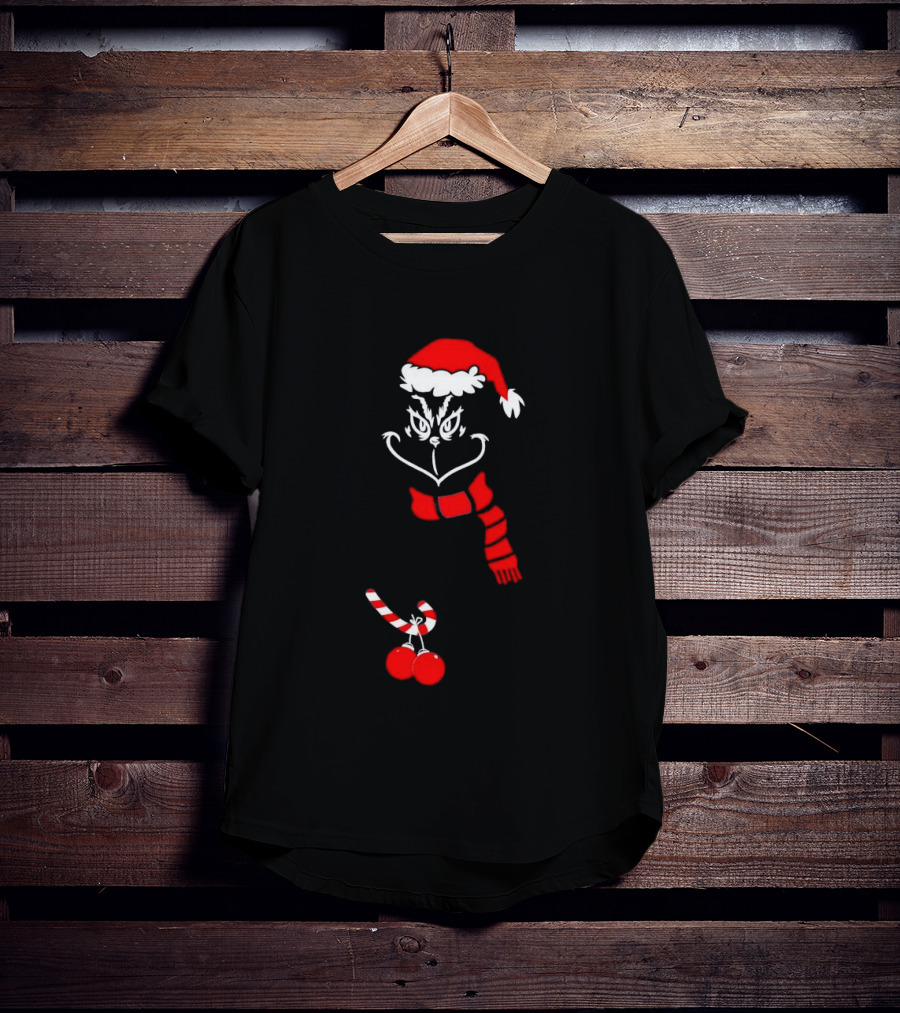 Grinch Santa Hat Scarf Candy Cane Christmas Balls T-Shirt