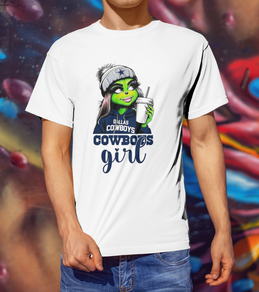 Grinch Dallas Cowboys Girl Drinking Coffee T-Shirt