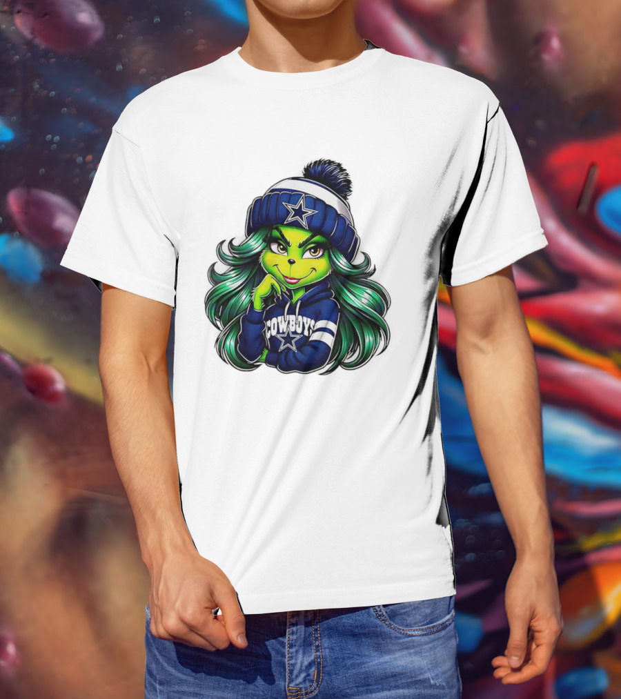 Grinch Girl In Dallas Cowboys Hat And Hoodie With Star T-Shirt