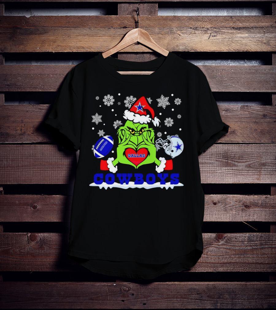 Grinch Dallas Cowboys Christmas Football Snowflakes T-Shirt