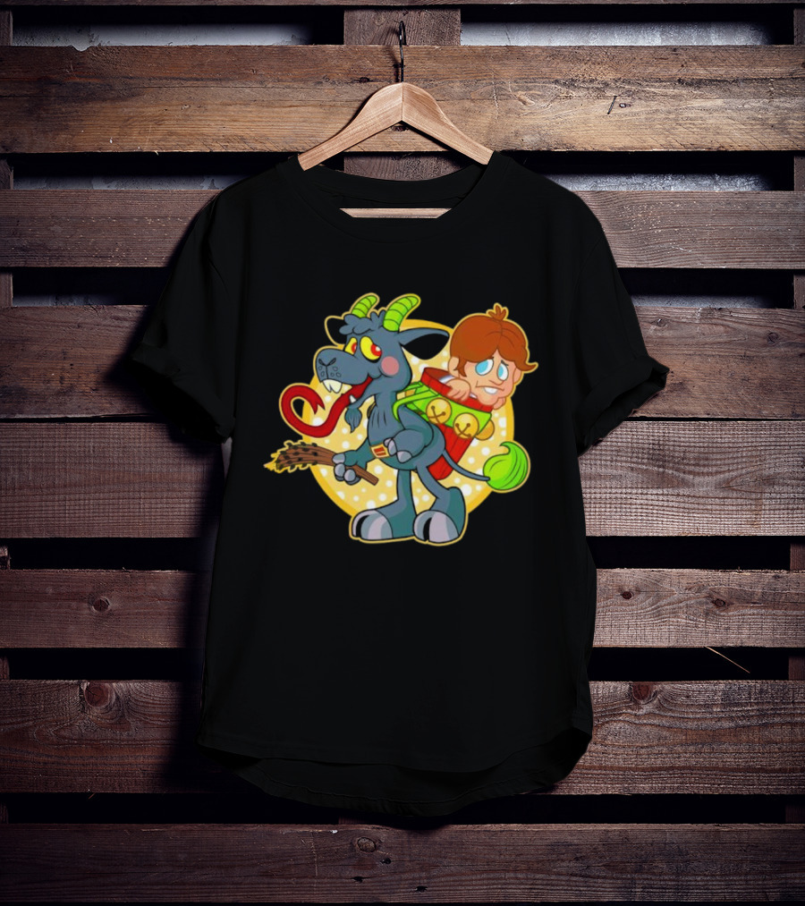Krampus Rankin-Kramp Cartoon Goat With Red Backpack And Child T-Shirt
