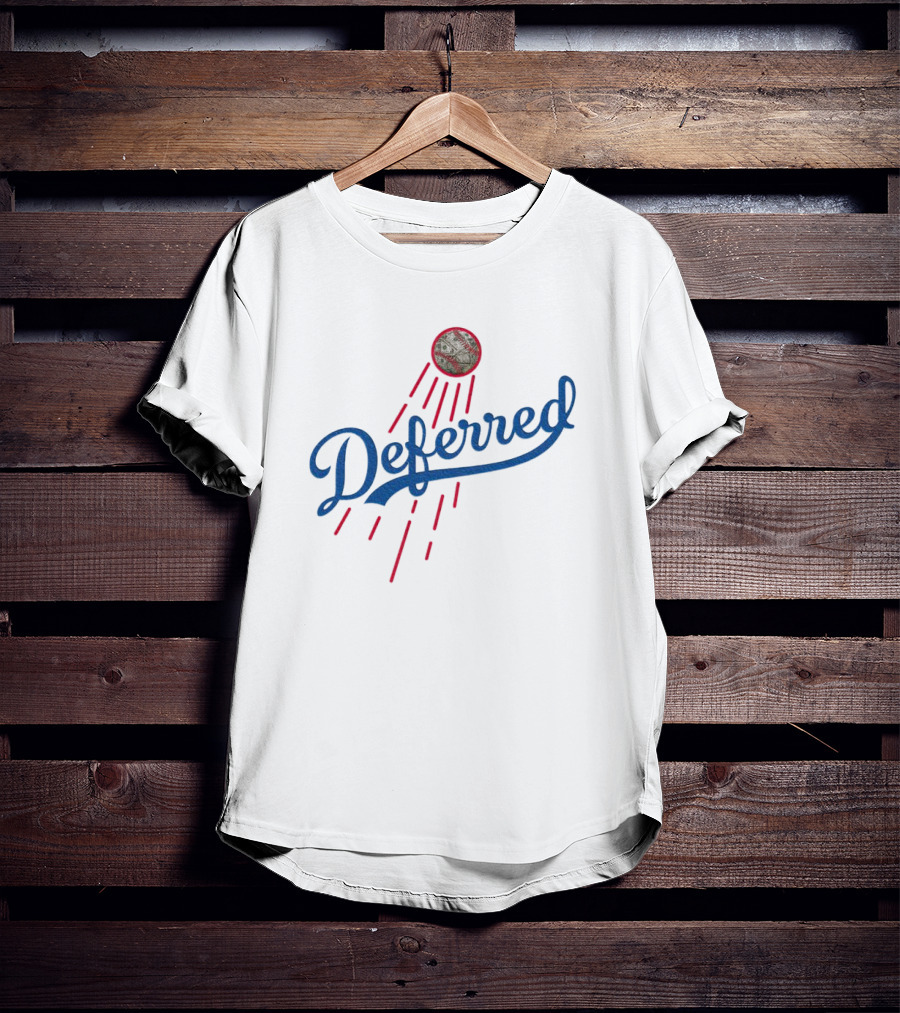 Los Angeles Dodgers Deferred Blue Script With Baseball And Red Streaks T-Shirt