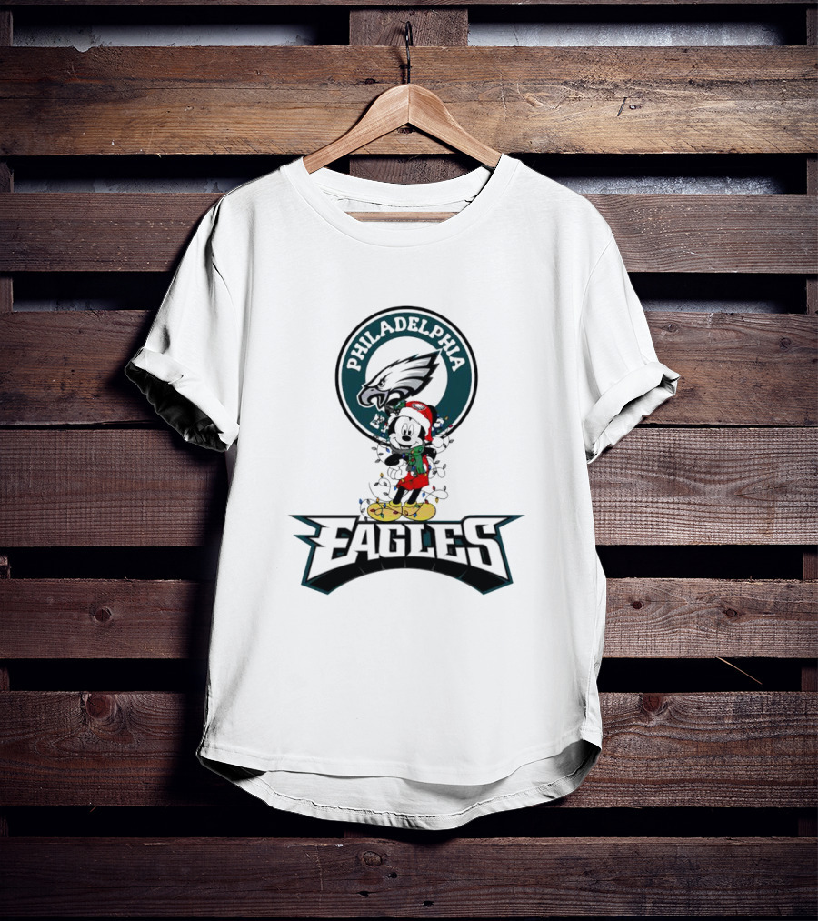 Mickey Mouse Philadelphia Eagles Christmas Lights Holiday Spirit T-Shirt