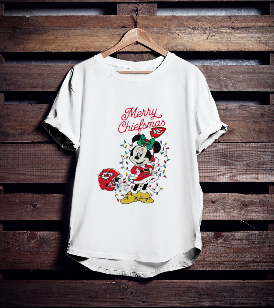 Merry Chiefsmas Minnie Mouse Kansas City Football Christmas Lights Helmet T-Shirt