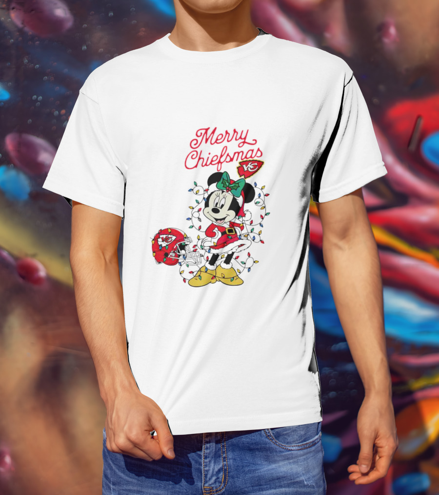 Merry Chiefsmas Minnie Mouse Kansas City Football Christmas Lights Helmet T-Shirt