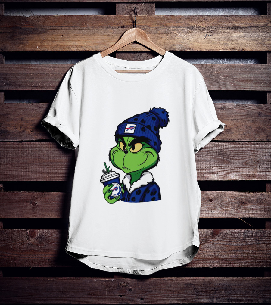 Grinch In Buffalo Bills Beanie Holding Logo Cup T-Shirt