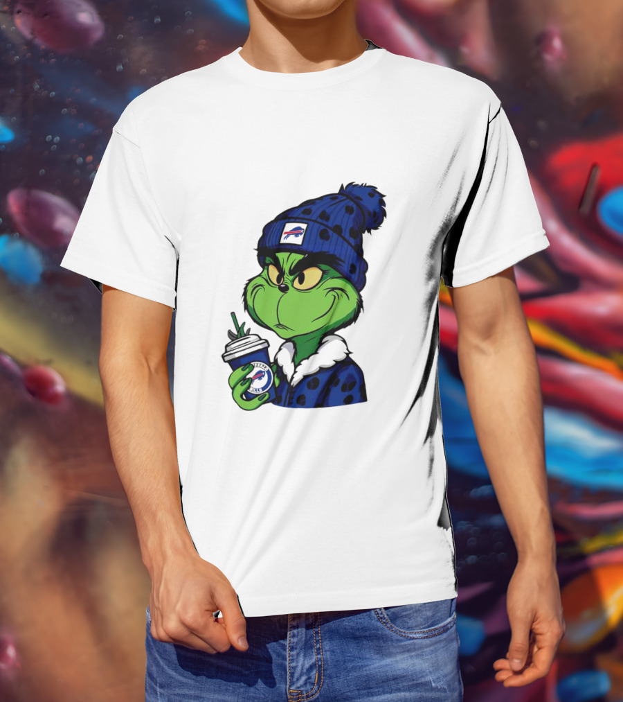 Grinch In Buffalo Bills Beanie Holding Logo Cup T-Shirt