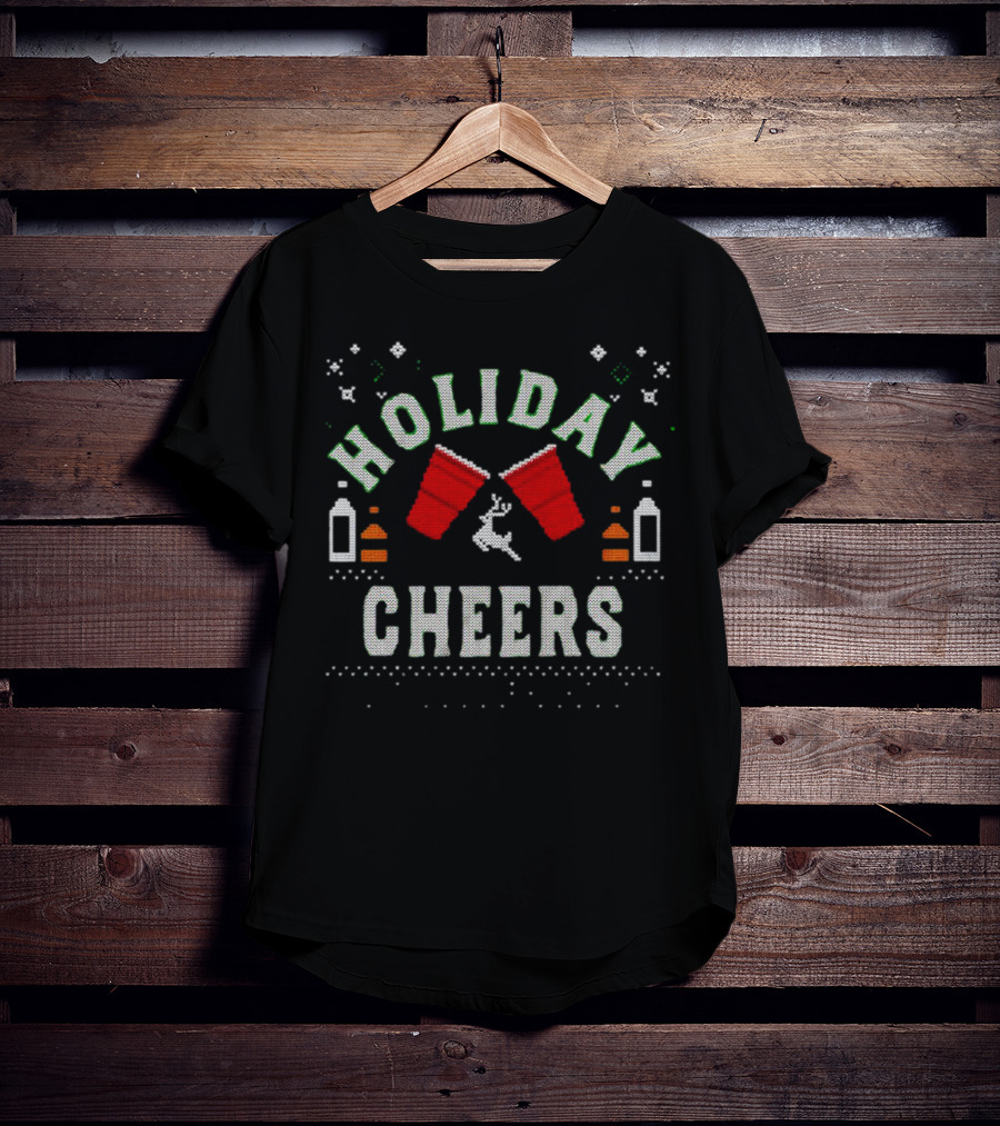 Holiday Cheers Red Cups Reindeer Knit T-Shirt