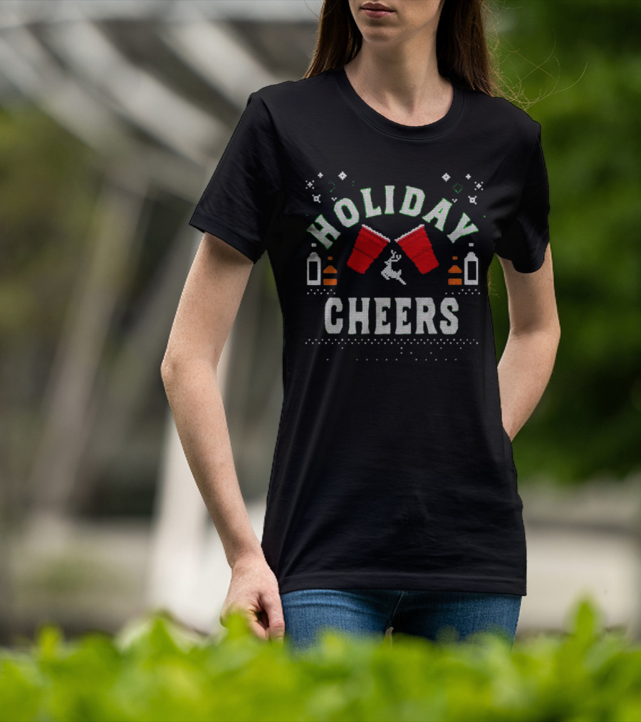 Holiday Cheers Red Cups Reindeer Knit T-Shirt