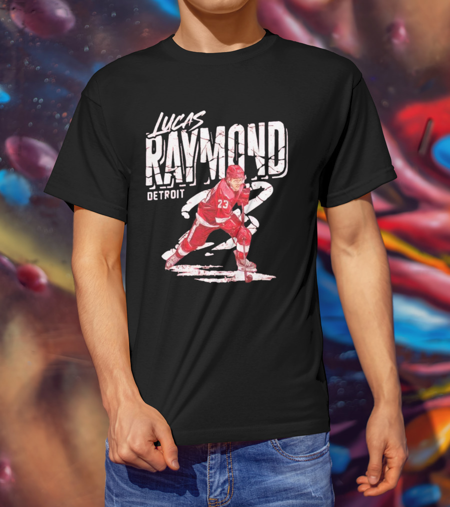 Lucas Raymond Detroit Hockey Player 23 Dynamic Action T-Shirt
