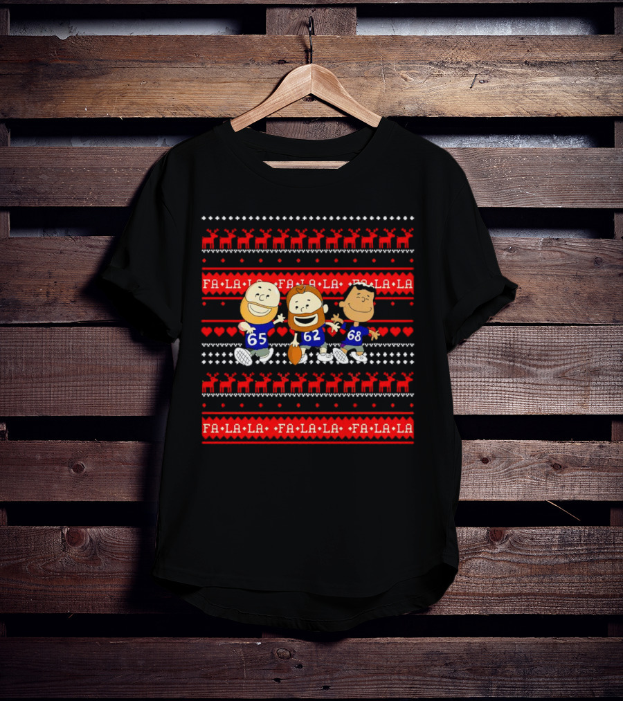 Philadelphia Eagles Lane Johnson Jason Kelce Jordan Mailata Fa La La Christmas Cartoon T-Shirt