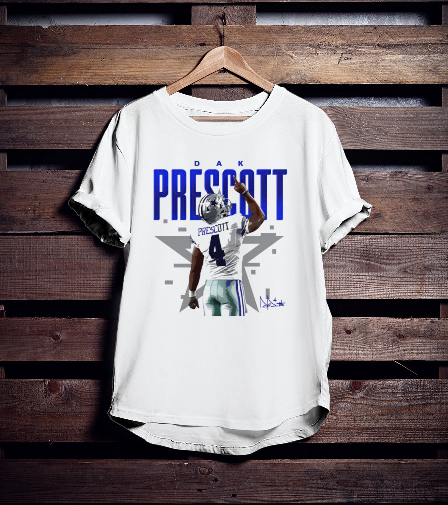 Dak Prescott Dallas Cowboys Number 4 Signature Star T-Shirt