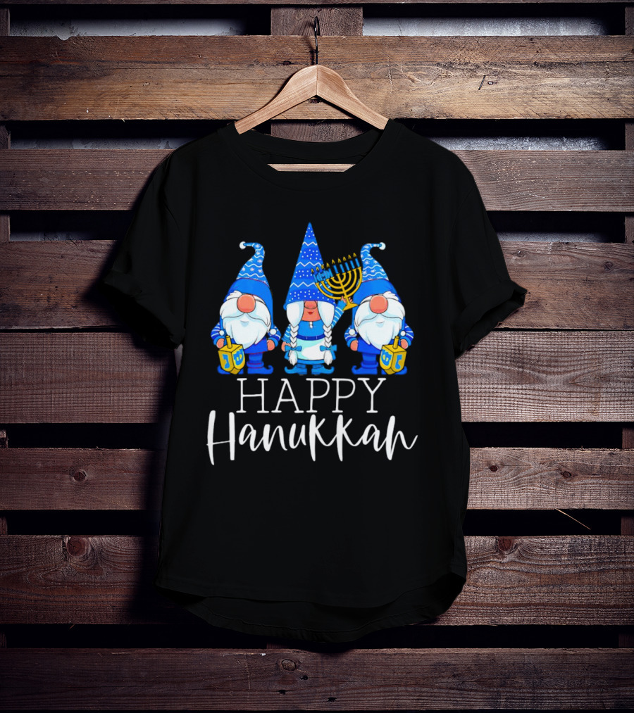 Gnomes Celebrating Hanukkah With Menorah And Dreidel T-Shirt