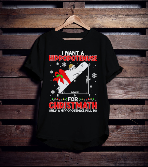 I Want A Hippopotenuse For Christmath Christmas Only A Hippopotenuse Will Do T-Shirt