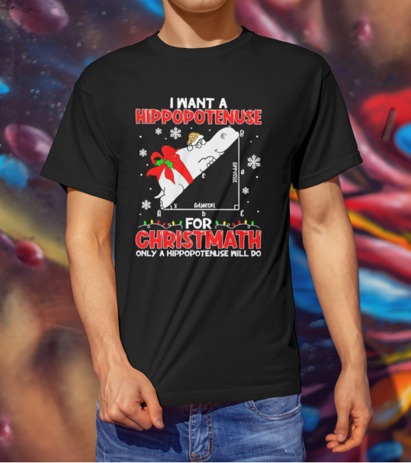 I Want A Hippopotenuse For Christmath Christmas Only A Hippopotenuse Will Do T-Shirt