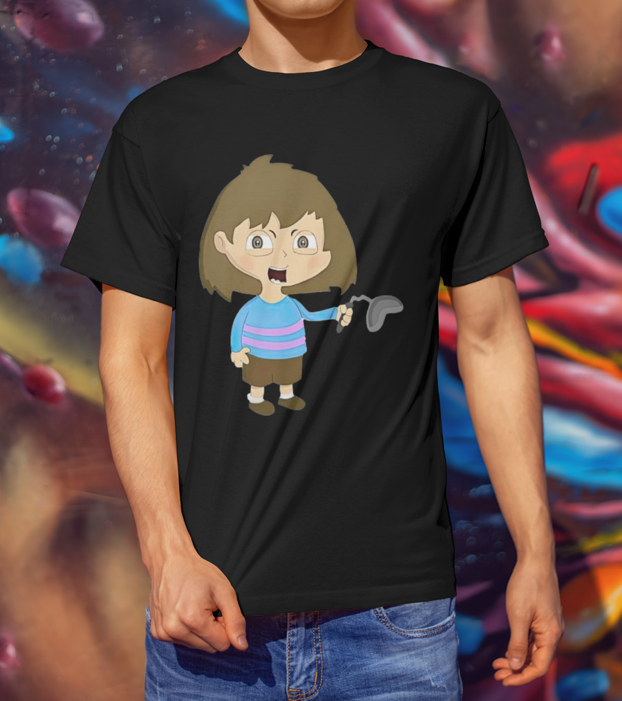 Lhugueny Sou Outfits Blue Striped Sweater Fun Cartoon Gaming Character T-Shirt
