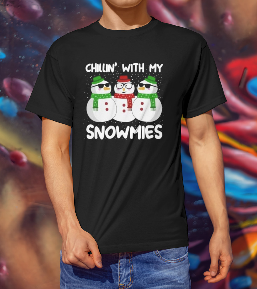 Chillin' With My Snowmies Christmas Snowman Trio T-Shirt
