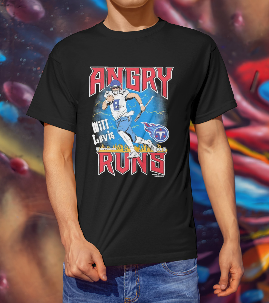 Tennessee Titans Will Levis Angry Runs NFL Network Football 8 Breaking Through Flames T-Shirt