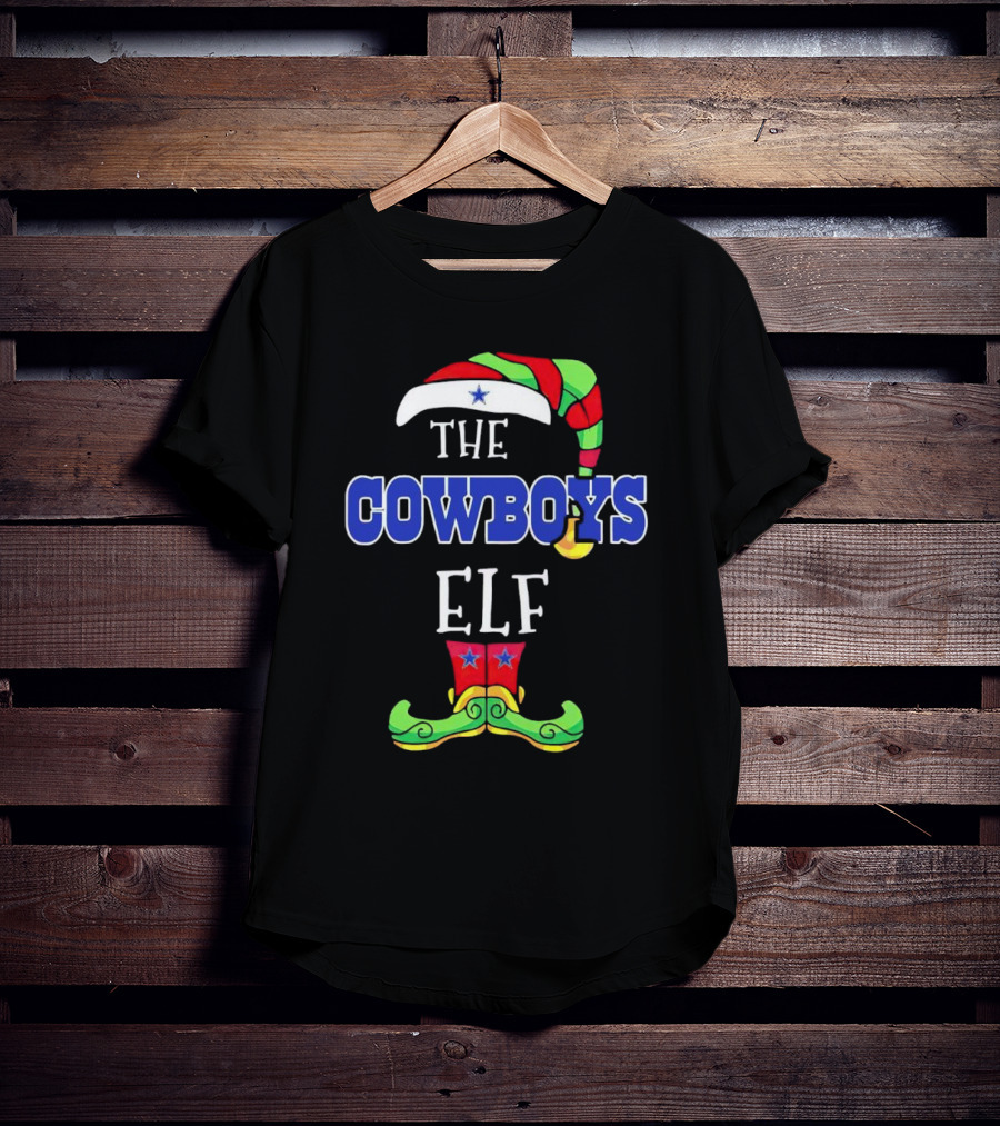 The Cowboys Elf Christmas Holiday Hat And Boots T-Shirt