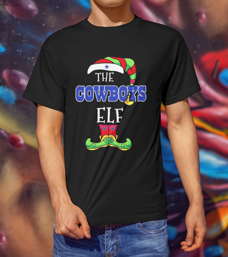 The Cowboys Elf Christmas Holiday Hat And Boots T-Shirt