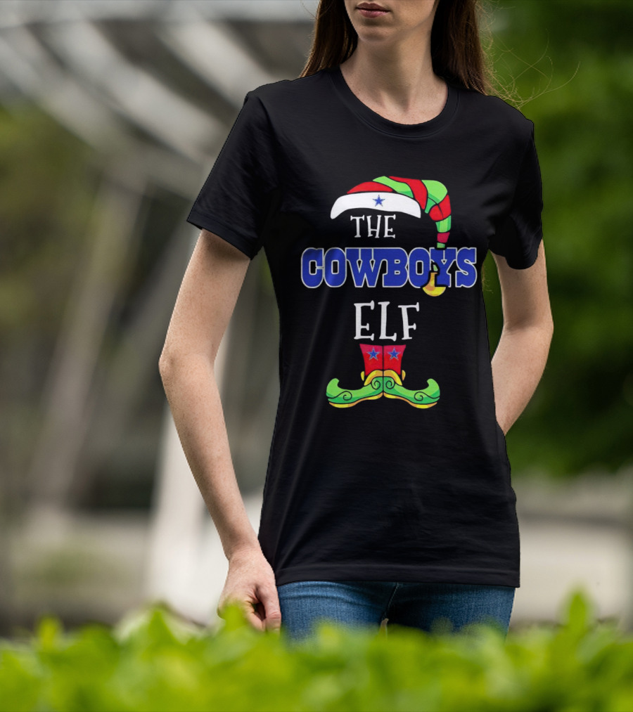 The Cowboys Elf Christmas Holiday Hat And Boots T-Shirt
