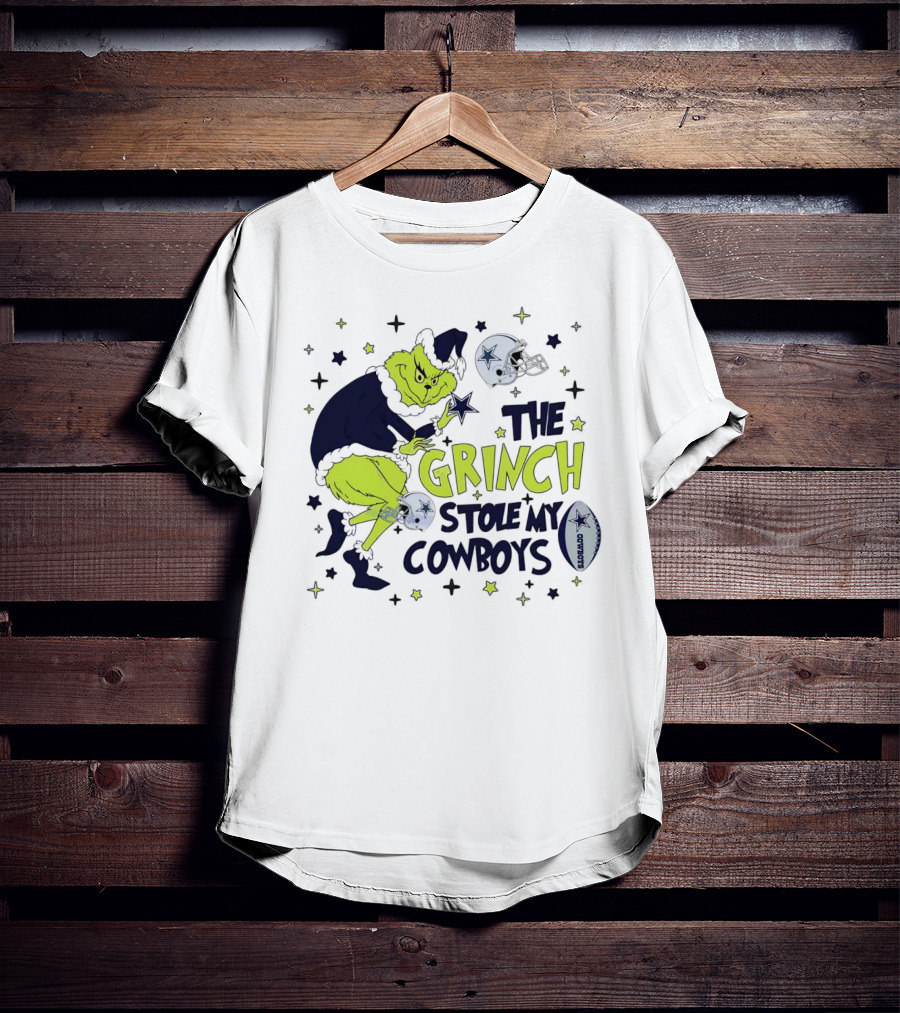The Grinch Stole My Cowboys Christmas Football Helmet And Star T-Shirt
